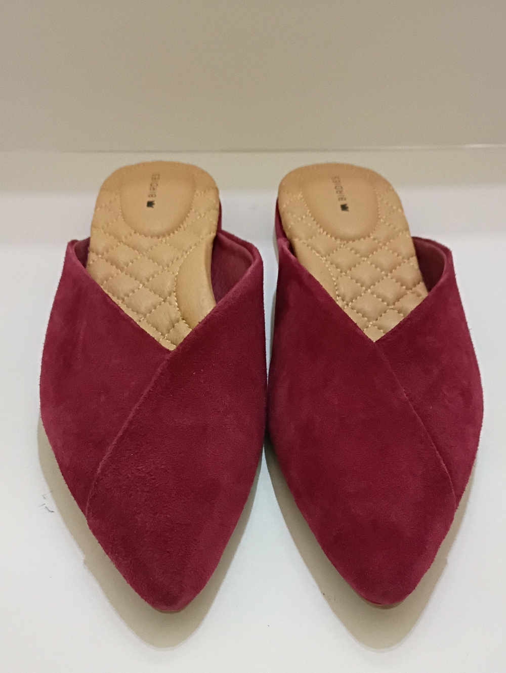 Birdies Women's Pointed Mule Slides in Burgundy Red Suede